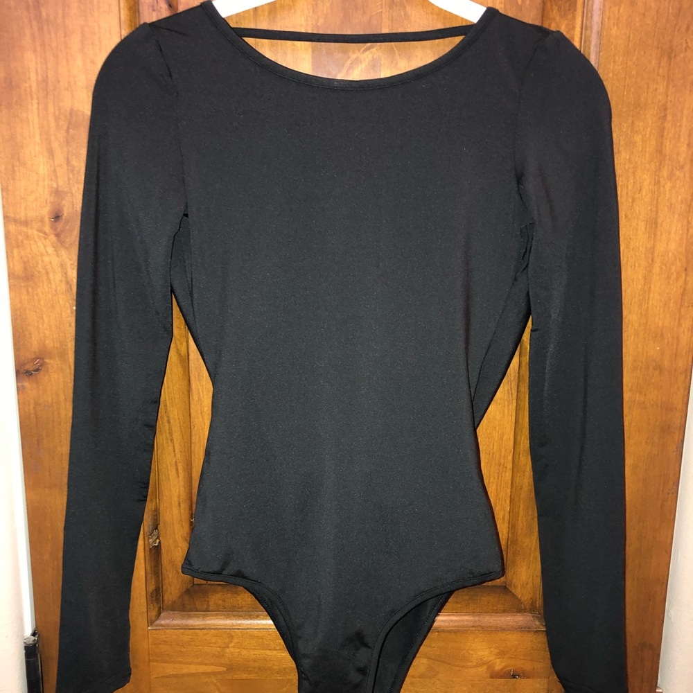 Black open back body suit